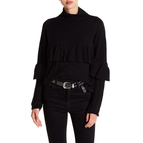 Project Naadam Black Mock Neck Ruffle Sweater XS - Picture 1 of 13